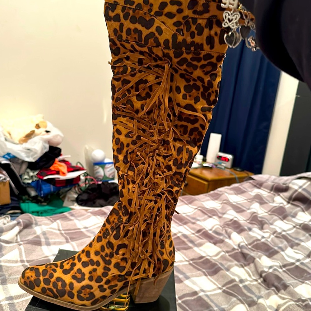L&B leopard print knee high boots 8